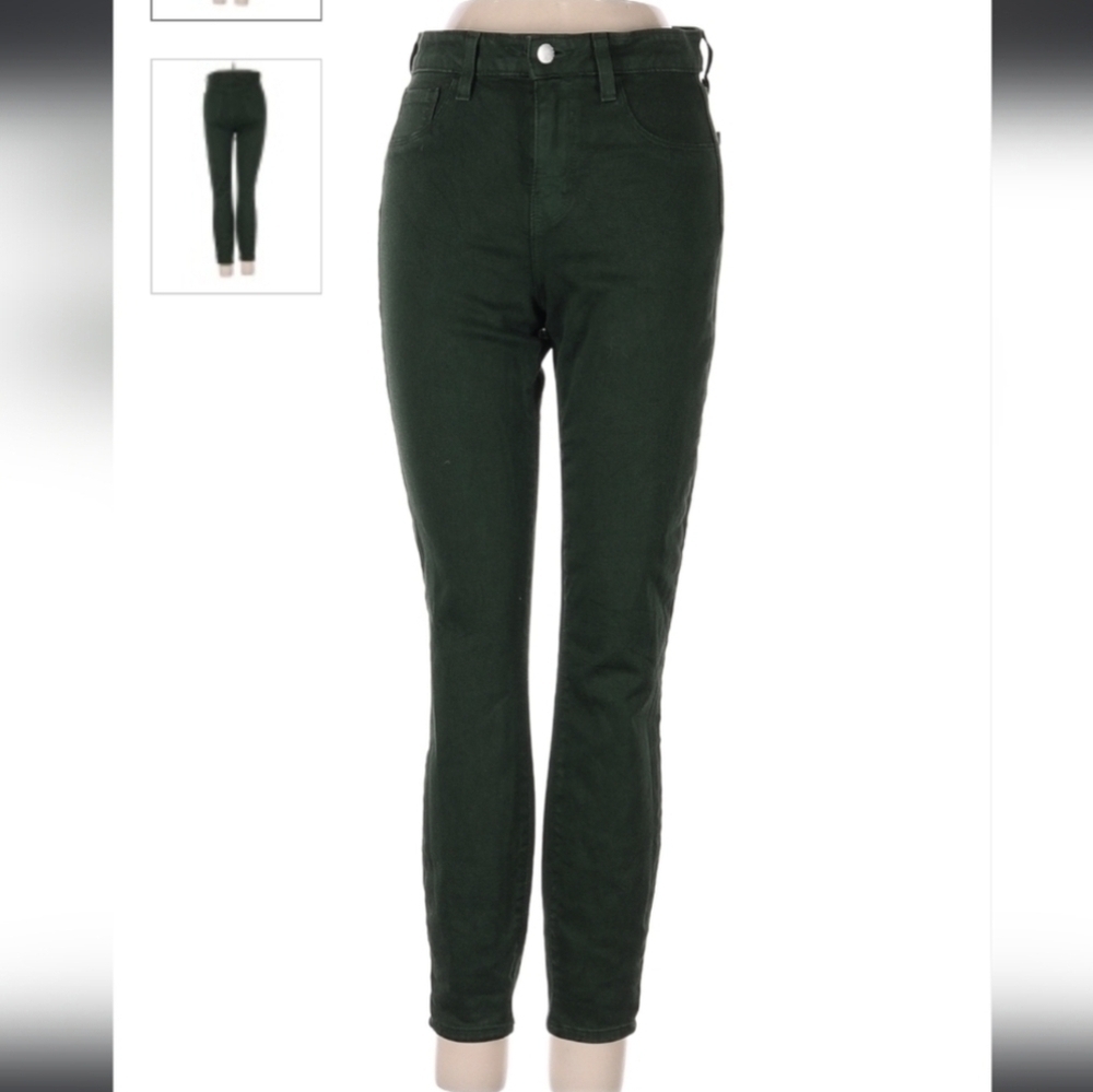 Women's L'AGENCE High Rise Stretch Cropped Dark Green Denim Jeans Size 25